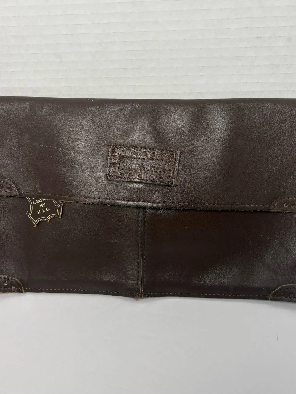 Vtg. HLC chocolate brown leather western envelope clutch